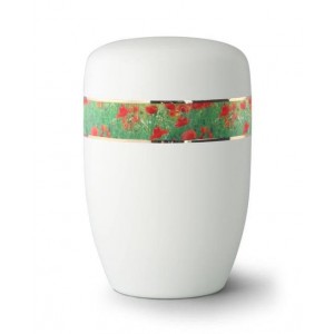 Steel Urn (White with Poppies Border)